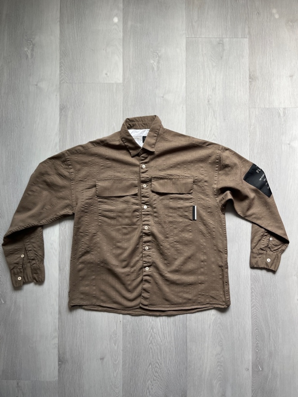 THE PLACE LOW BRAND MUSHROOM BROWN SHIRT WOOL BOXY BUTTON MENS 3 LARGE